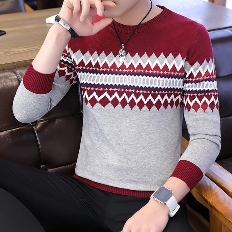 2024 Fall Men's Sweater T-Shirt Youth Crew Neck Pullover Knitwear Men Slimming Student Base Layer