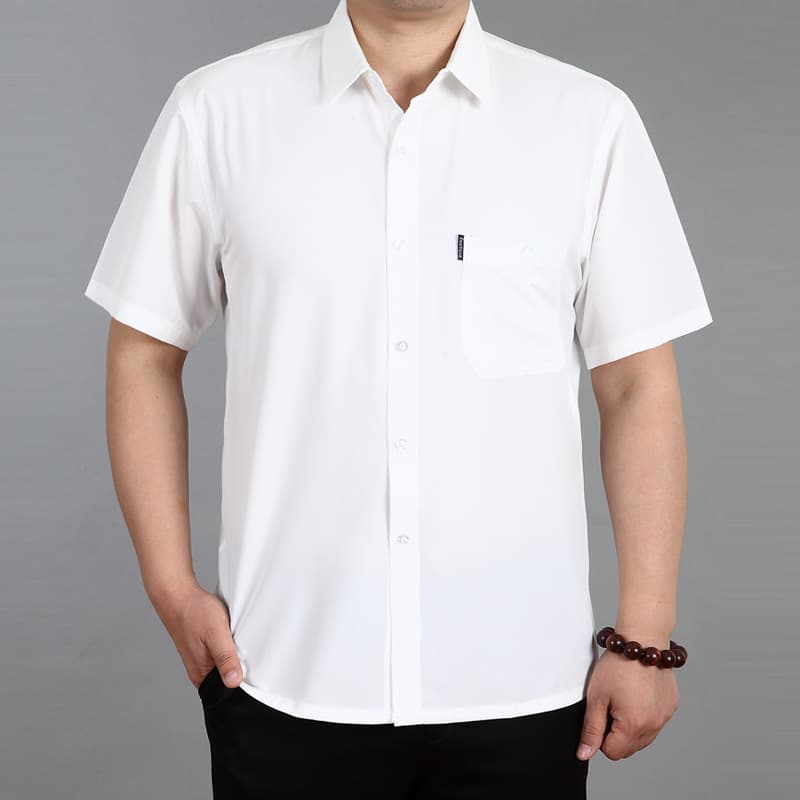 Summer Short-Sleeved Shirt for Middle-Aged and Elderly People New Large Size Loose Men's Solid Color Casual Lapel Shirt Thin Old Man's Shirt