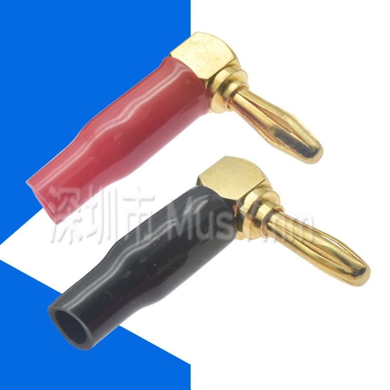 High-End Pure Copper 4MM Banana Plugs, 90-Degree Bent Soft Sleeve Type for Amplifier Audio Speaker Cable Connectors