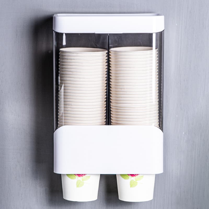 Single/Double Tube Cup Dispenser, Wall-mounted No-Drill Disposable Paper Cup Holder, Dust-proof Water Dispenser Cup Rack