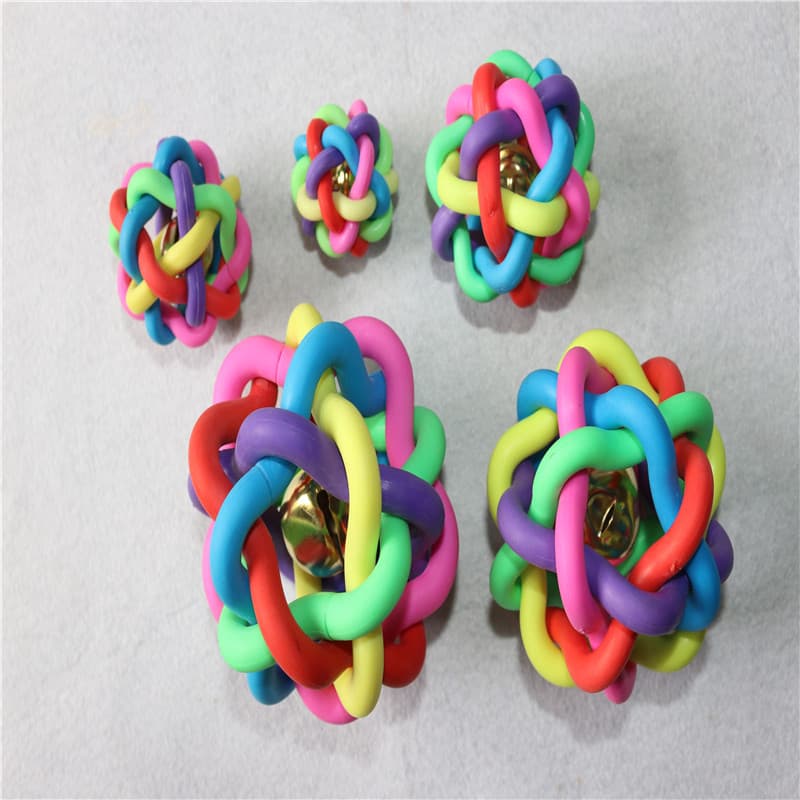 TPR Rainbow Bell Woven Ball, Rainbow Toy Ball, Popular Durable Rubber Dog Toy for Chewing