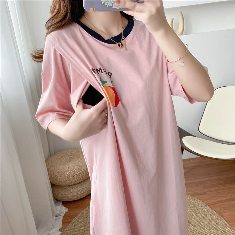 9093 Maternity Nursing Nightgown Summer Short Sleeve Loose Thin Dress Postpartum Breastfeeding Clothes