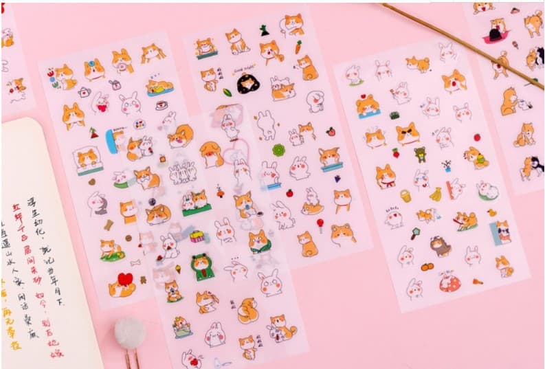 Creative Cartoon Decorative Stickers Animals Girls DIY Journal Stickers Diary Kids Stickers 6 Sheets, 11 Styles Customizable