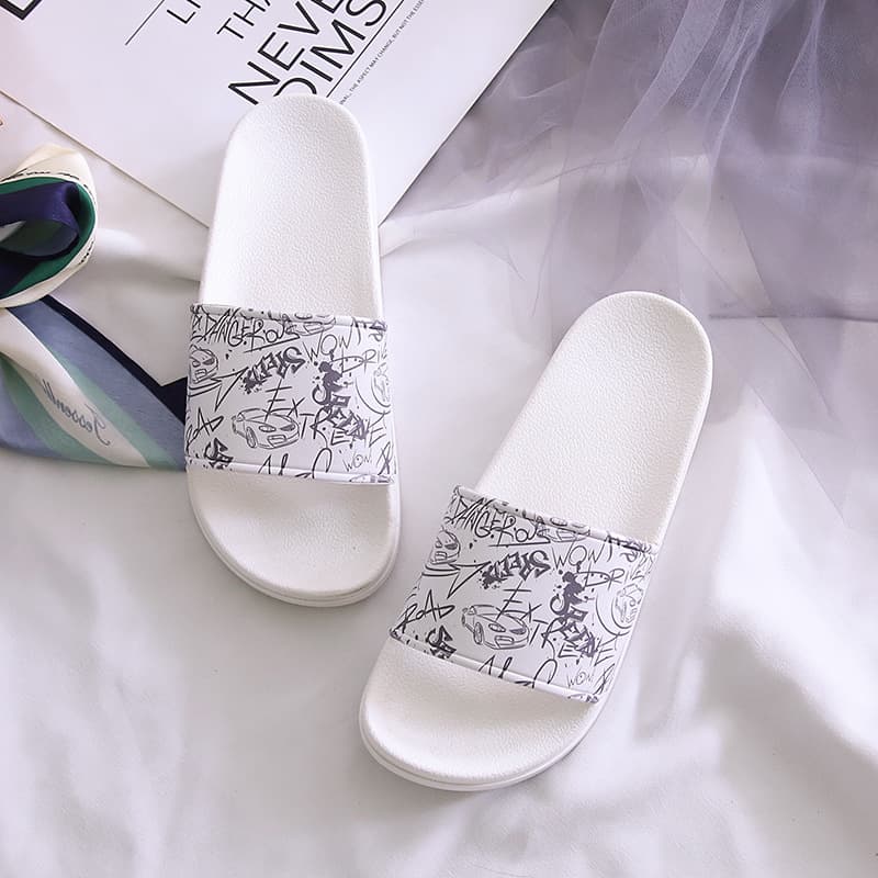 Women's Summer Indoor Cartoon Graffiti Cute Couple Bathroom Sandals Casual One-Strap Non-Slip Slippers