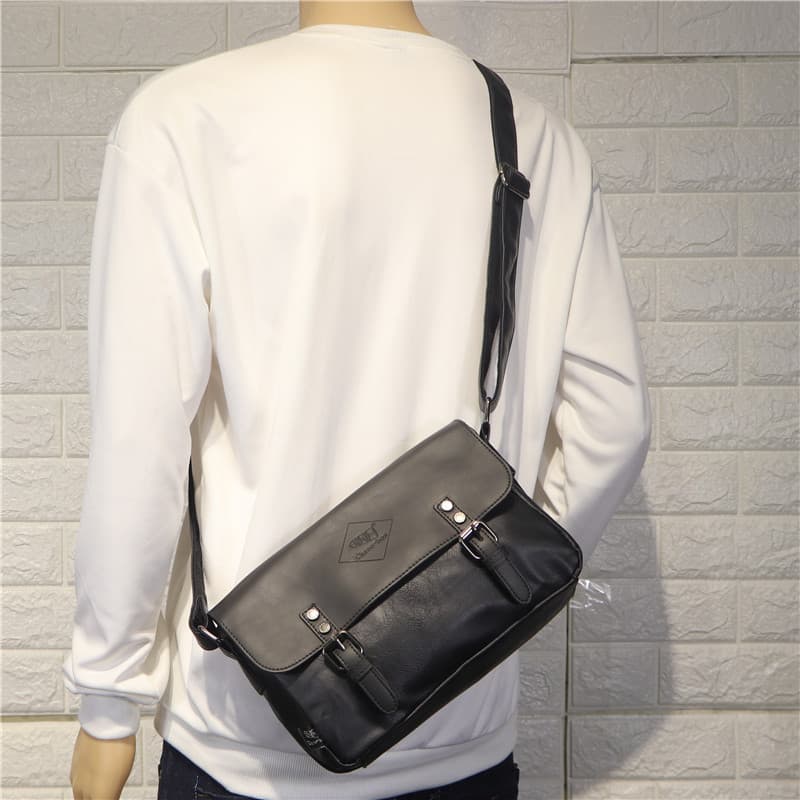 Threebox Youth Trendy Men's Shoulder Bag Casual Retro Flap Buckle Bike Bag