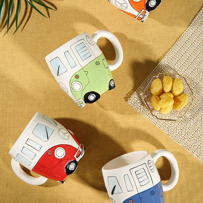 Handmade Ceramic Chocolate Milk Mug Cartoon Bus Animal Cute Animal Cup Porcelain Cup Small Milk Cup