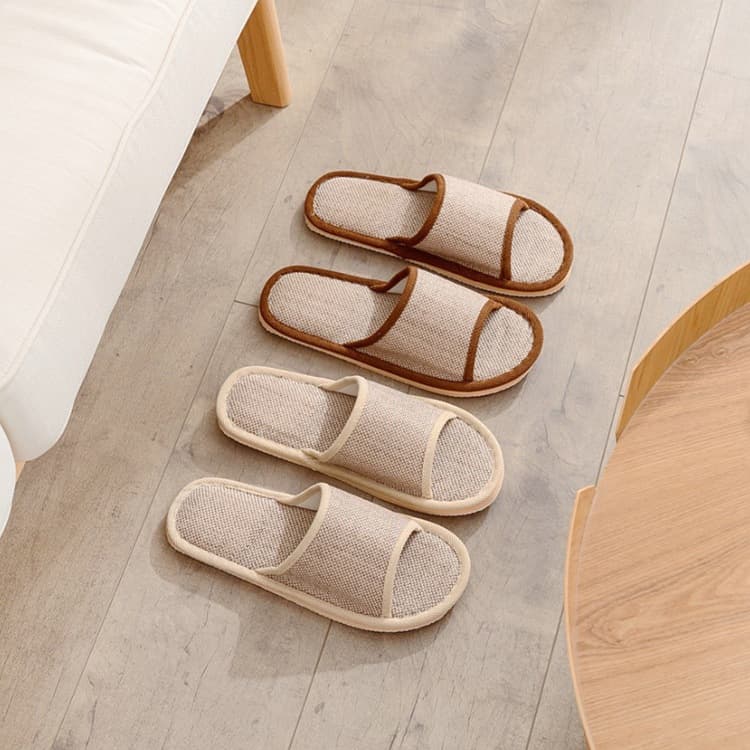 Spring/Summer Solid Color Home Wood Floor Linen Slippers Hotel Couples Quiet Breathable Foam Sole Indoor Household Use