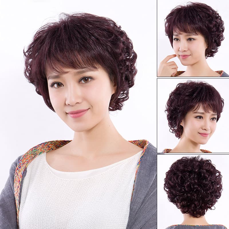 Xinzhimei Wig Women Short Hair Mother Real Hair Middle-aged Curly Natural Women Short Curly Wig Wholesale