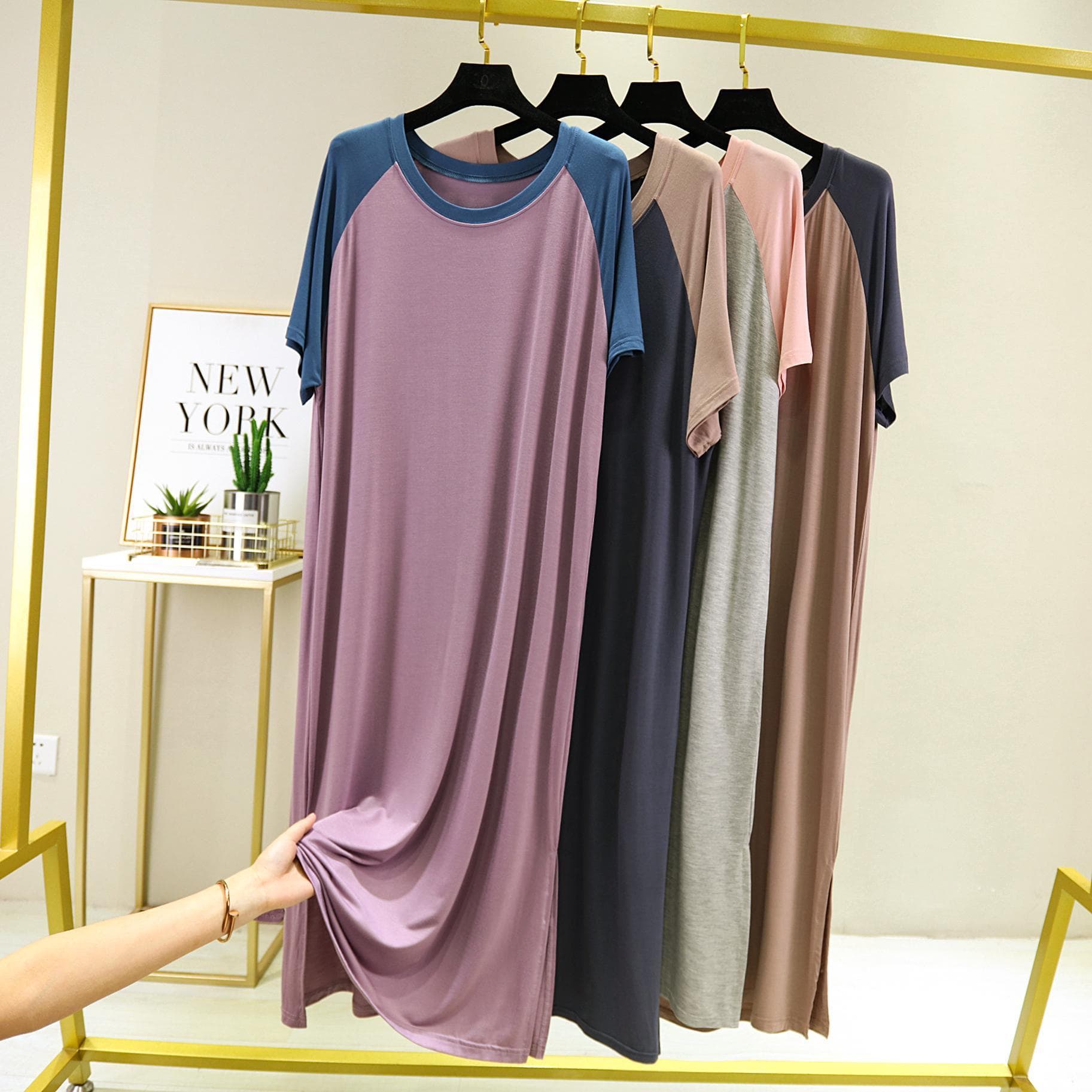 Factory Wholesale 26 New Modal Sleep Dress Women Summer Short Sleeve One-Piece Nightgown Long Dress Loose Homewear