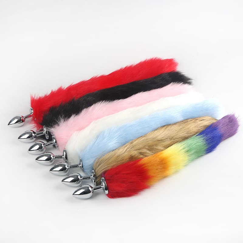Small metal dog tail anal plug, real hair tail anal plug, fox anal plug, adult sex product
