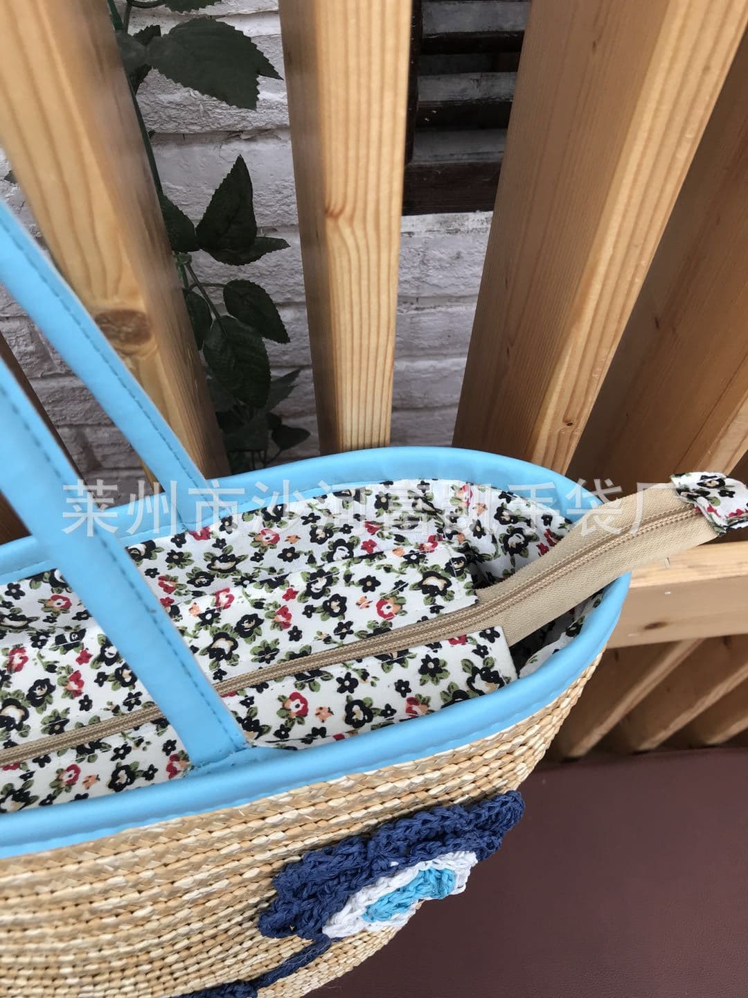 Rustic Floral Shoulder Bag, Rivet PU Handle Bag, Factory Woven Straw Bag, Casual Bag, Beach Bag