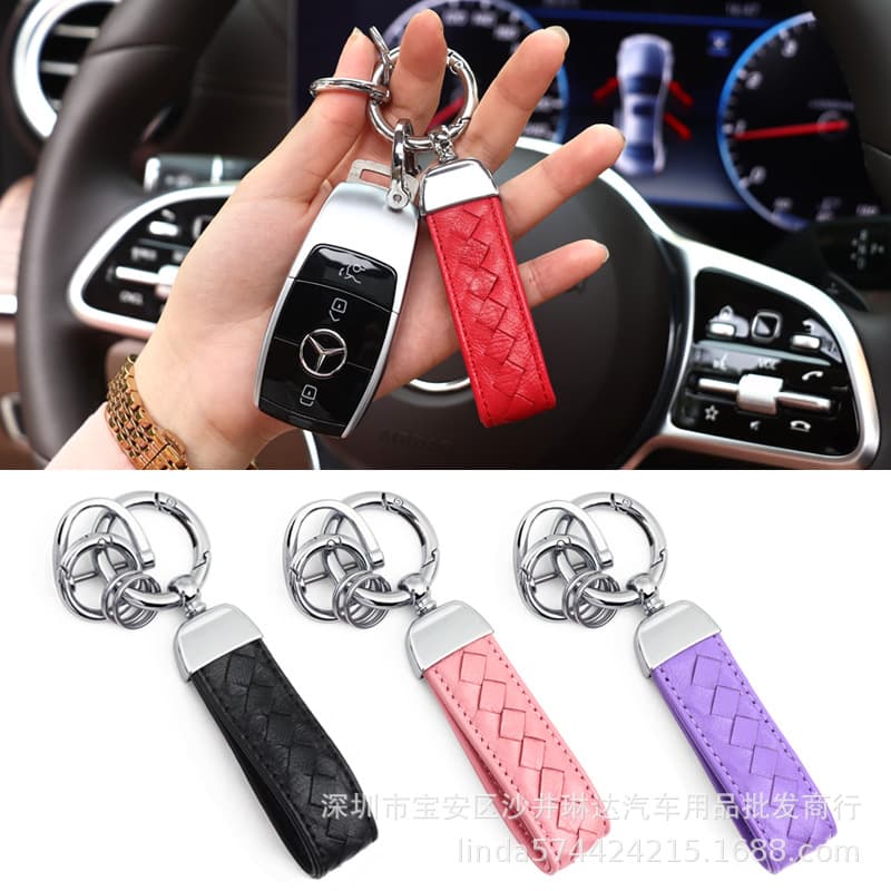 Metal Faux Lambskin Camellia Car Keychain - Trendy Car Rhinestone Keychain Key Pendant