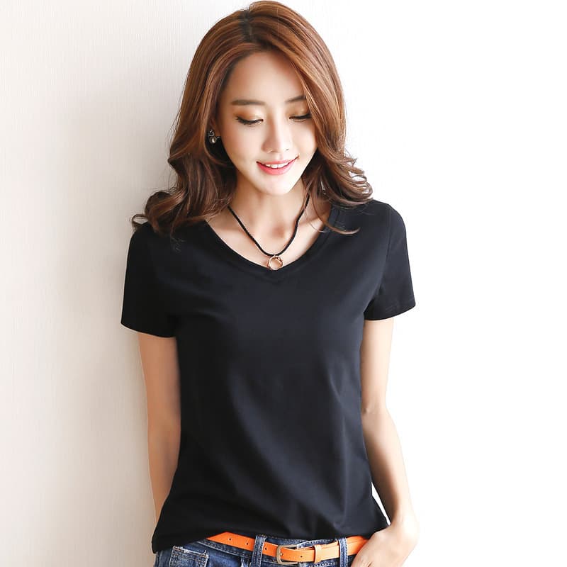 Women's Korean-style short-sleeve T-shirt, new summer slim-fit cotton tee, solid color round neck top, Korean versatile base layer