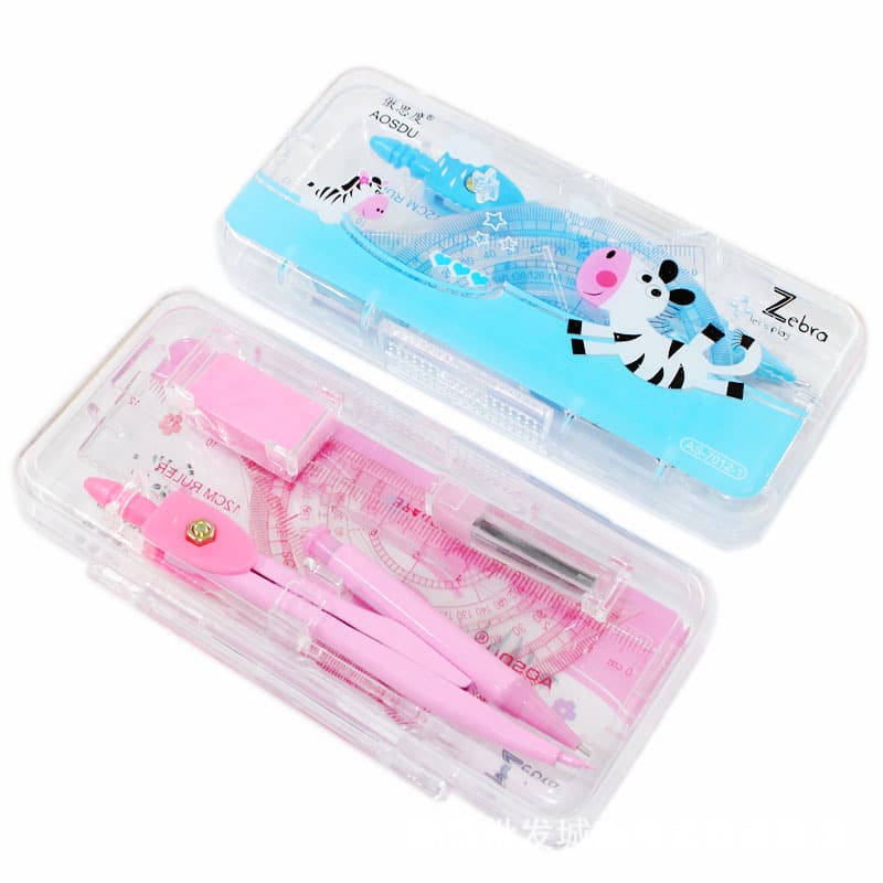 Aositu Crystal Boxed Student Compasses Geometric Drawing Supplies 7-Piece Ruler Set 7012
