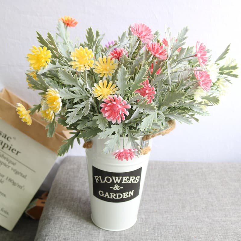 Simulated flocked silver leaf chrysanthemum, plastic Dutch chrysanthemum, cosmos home wedding photography prop decoration simulated flower