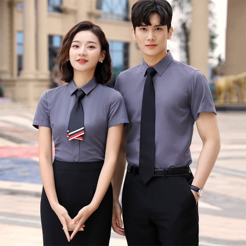 Wrinkle-Free Long-Sleeve Shirt for Men and Women with Printed Logo, Blue Business Workwear, Embroidered Logo