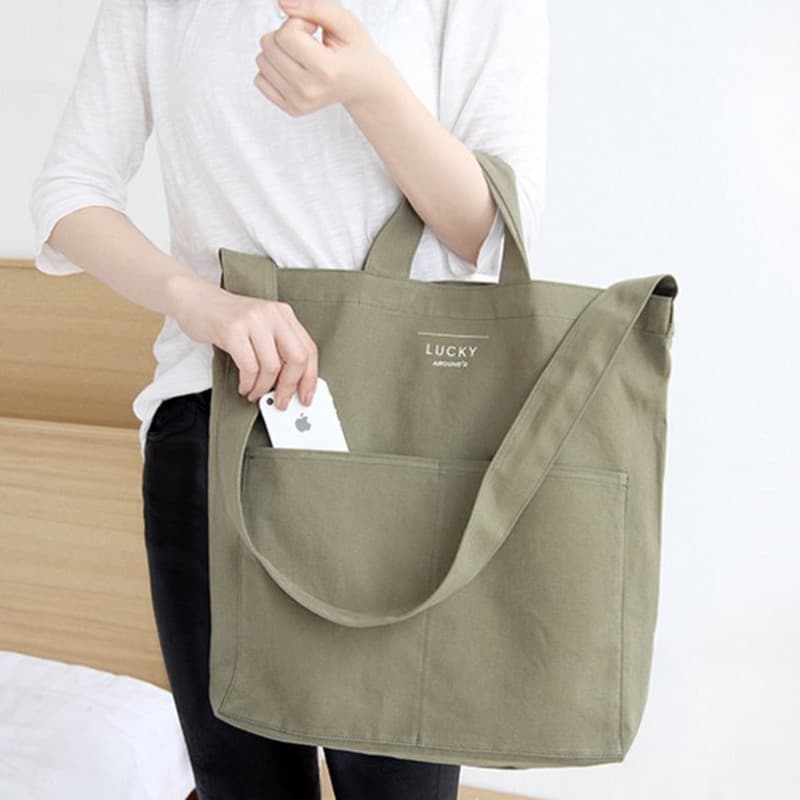 Women's Canvas Tote Bag Cotton Cloth Shopping Bag Crossbody Customizable Logo Handbag Fashionable Shoulder
