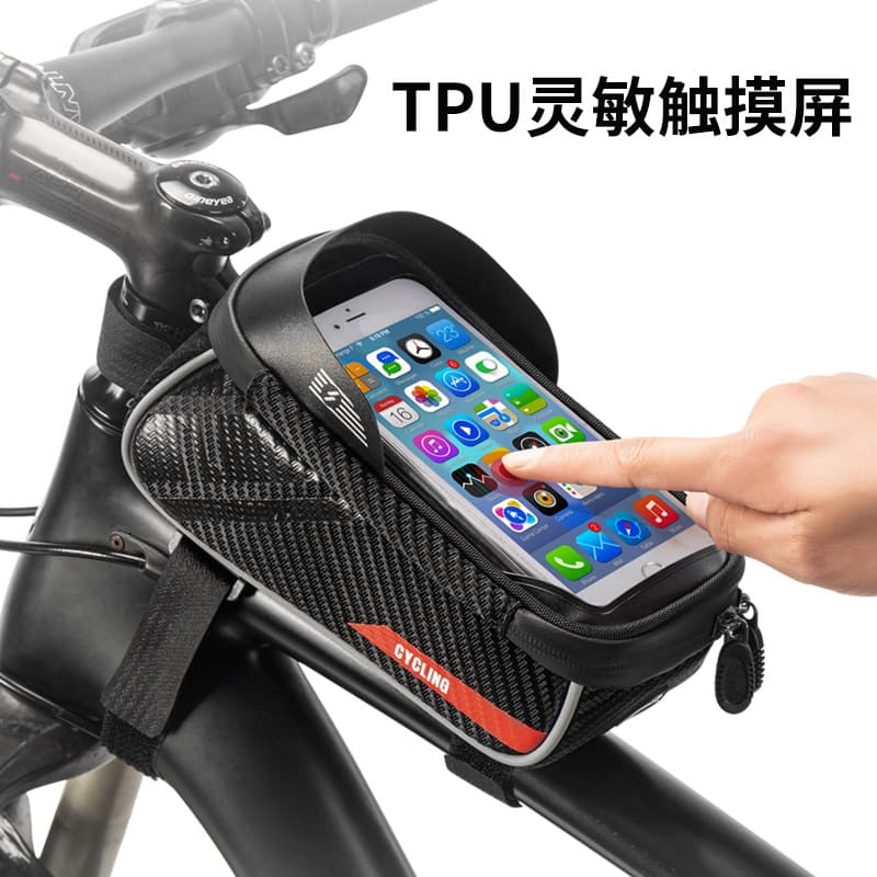 Factory Direct Bicycle Top Tube Bag, TPU Waterproof Bag with Screen Compartment, Bike Front Tube Touchscreen Pouch