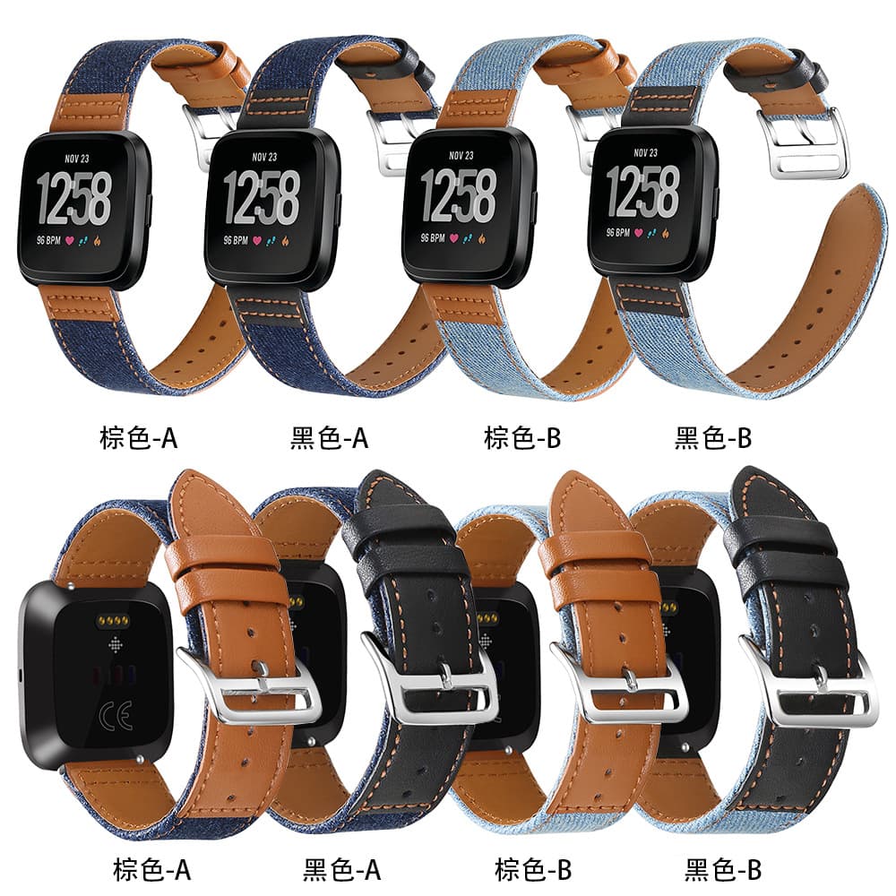 Compatible with Fitbit Versa 2 Smartwatch Casual Genuine Leather Denim Canvas Band Fitbit Band