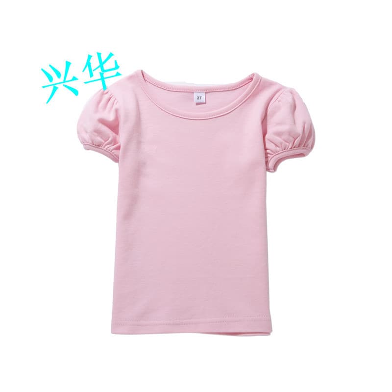Cotton Short Sleeve T-Shirt for Girls Children Casual Wear Bubble Sleeve Toddler Girl Clothing Crew Neck Toddler Clothes