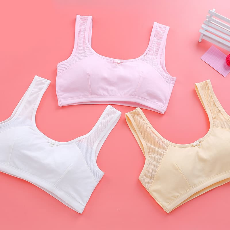 Manufacturer of strapless bras for elementary and middle school girls aged 9-16, made of breathable cotton mesh fabric, perfect for girls during puberty.