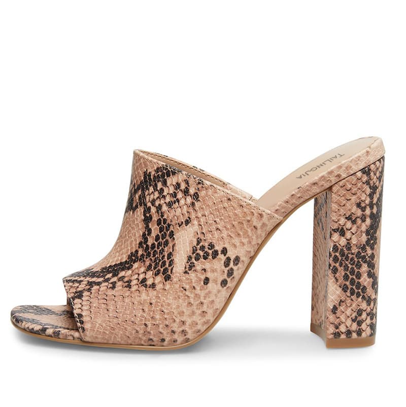 Large Size Women's Fashion Snake Print PU Chunky Heel Open-Toe Mule Sandals Chengdu Fashion Shoes
