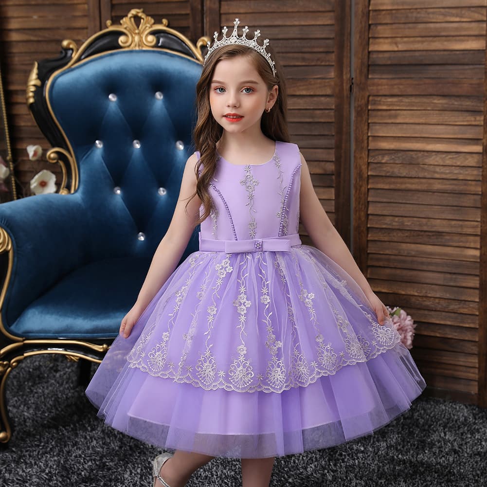 Princess Dress Children's Wedding Dress Lace Butterfly Knot Girls' Skirt Suitable for Ages 3 to 8 Height 100 to 140cm