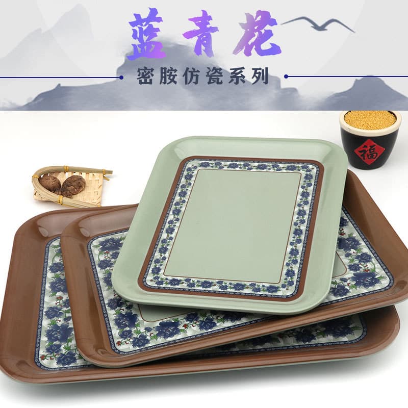 A5 basket blue and white melamine tray rectangular plastic tray water cup tea tray imitation porcelain tableware bread plate