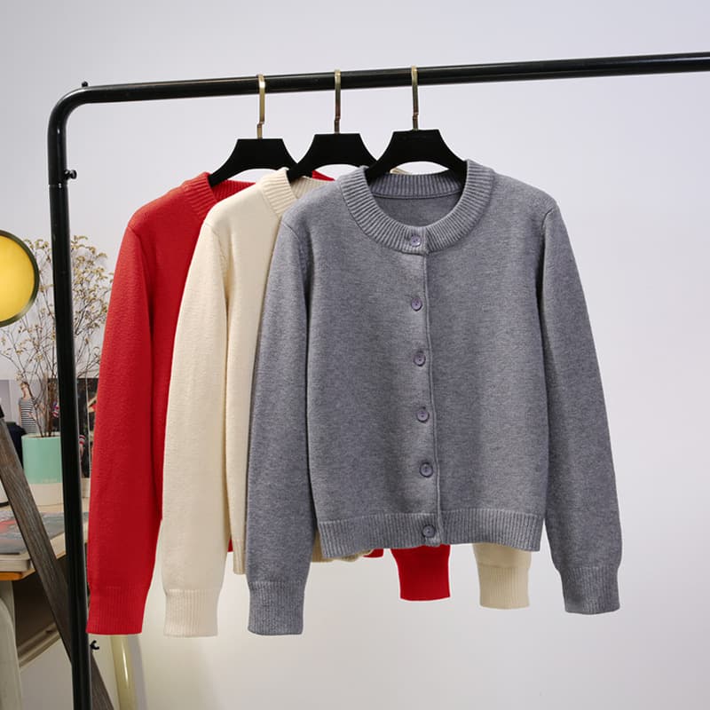 Women's Cardigan Sweater Jacket Autumn Winter Thick Round Neck Loose Short Plus Size Knitwear Outerwear