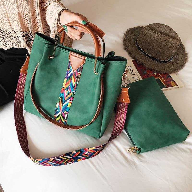Cross-border Source Mother-Daughter Bag 2020 New Frosted Soft Wide Strap Women's Bag Contrast Color Large Shoulder Bag Crossbody Bag