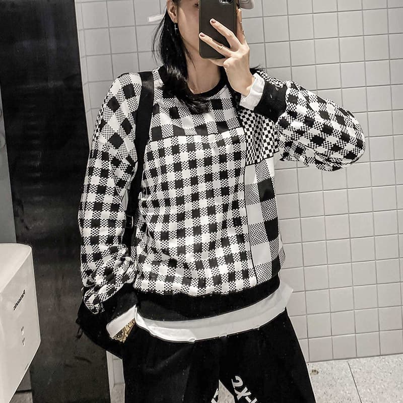 [Special Welfare Offer] Autumn and Winter Style 300 Long Sleeve Black and White Plaid Sweatshirt 21