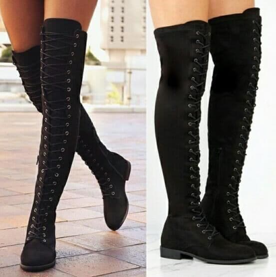 Cross-border 2020 Autumn/Winter New Arrival European and American Plus Size Women's Boots Lace-up Suede Over-the-knee Boots Block Heel Round Toe Riding Boots