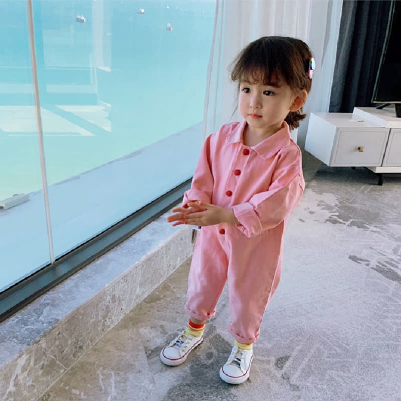 Girls' Jumpsuit with Single-Breasted Cartoon Design, Long Pants, New Autumn Fashion, Children's Clothing for Export, Wholesale for Ages 3-8