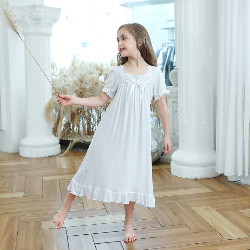 Girls' Modal Super Soft Cotton Long Dress, European and American Style, Designer Princess Nightgown/Pajamas/Loungewear