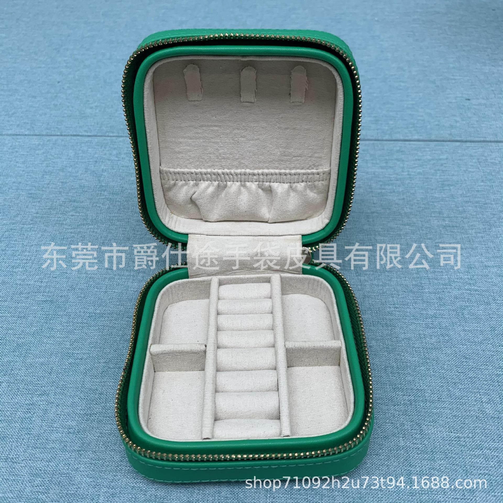 Factory Custom Mini PU Jewelry Box, Green Multi-Card Slot PU Storage Box, Creative Earring and Ring Organizer