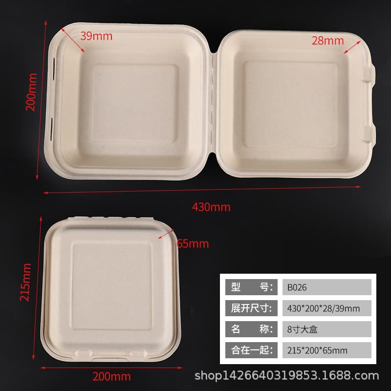 Yijia Yi B026 Disposable Eco-friendly Biodegradable 8-9 Inch Single-Compartment Pulp Meal Boxes, Bento Takeaway Packaging