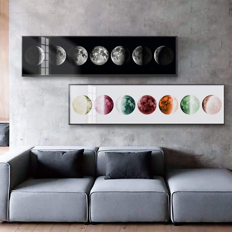 Modern Minimalist Bedroom Decorative Painting, Bedroom Living Room Sofa Background Wall Mural, Nordic Moon, Cozy Room Wall Art