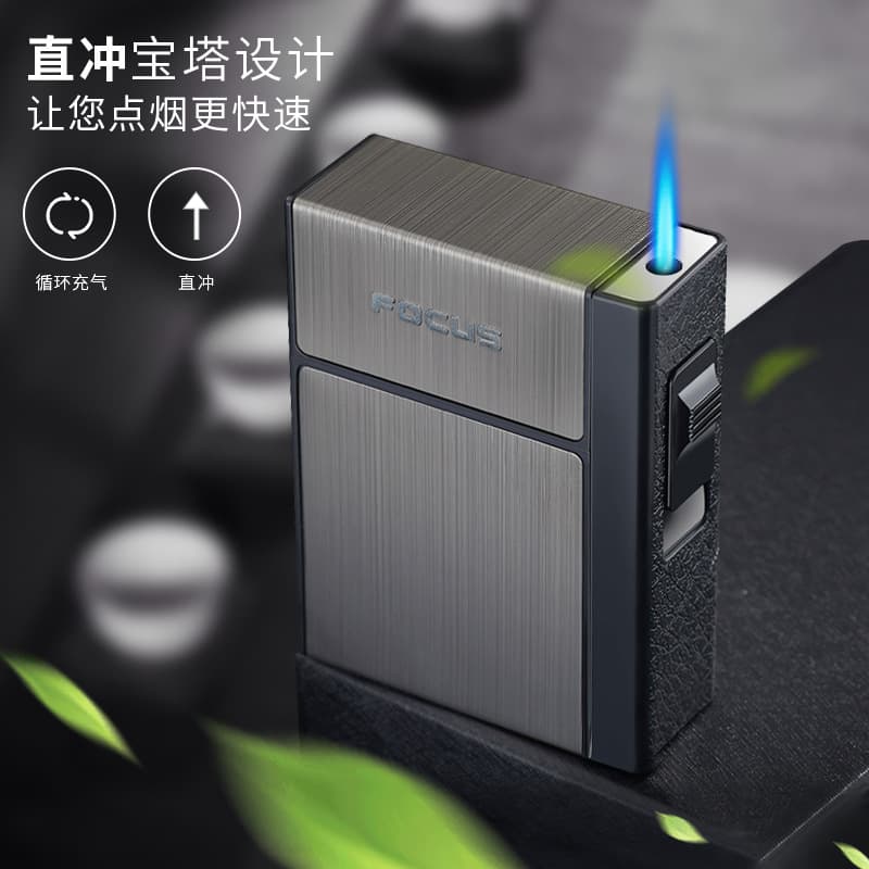 Focus 035F Cigarette Case Lighter Combo 20-Count Cigarette Case Refillable Windproof Lighter Portable Direct-Flame