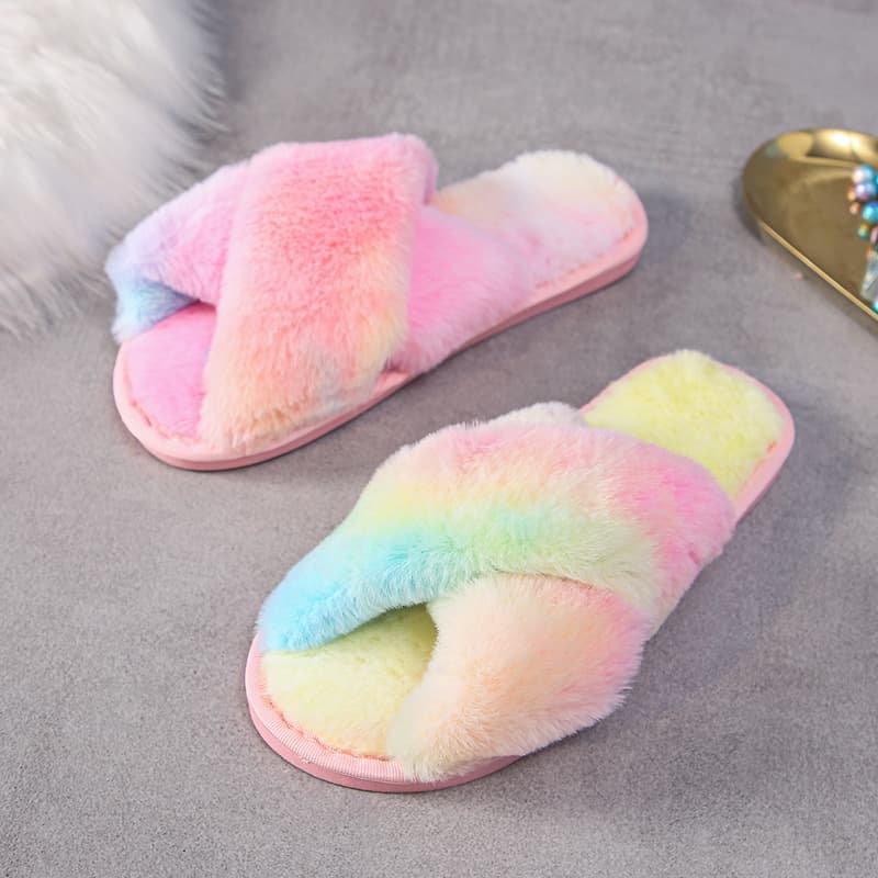 New Cross Plush Slippers Europe America Cross-border Cotton Slippers Custom Multiple Colors Available Women's Plush Slippers Stitched Shoes