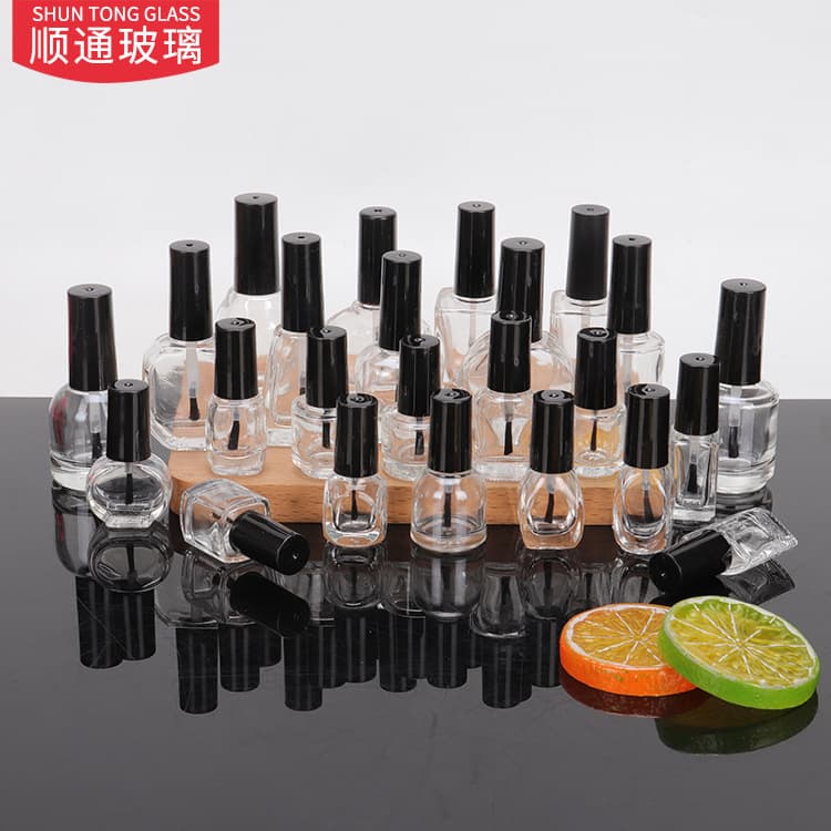 Xuzhou 5ml 10ml 15ml Round Square Nail Polish Bottle Transparent Glass Refill Bottle Nail Gel Brush Cap