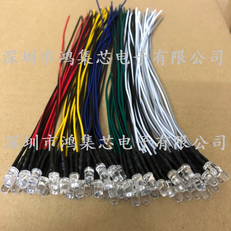 12V 5mm LED Round Head High Brightness LED Lamp Beads Red Yellow Blue Green White Color Wire Length 20cm