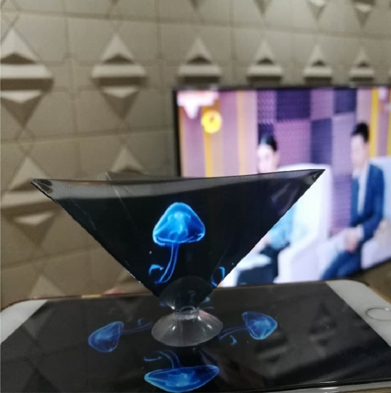 Customized logo printing, simple mobile holographic projector, 3D pyramid magic projection, holographic projection film.