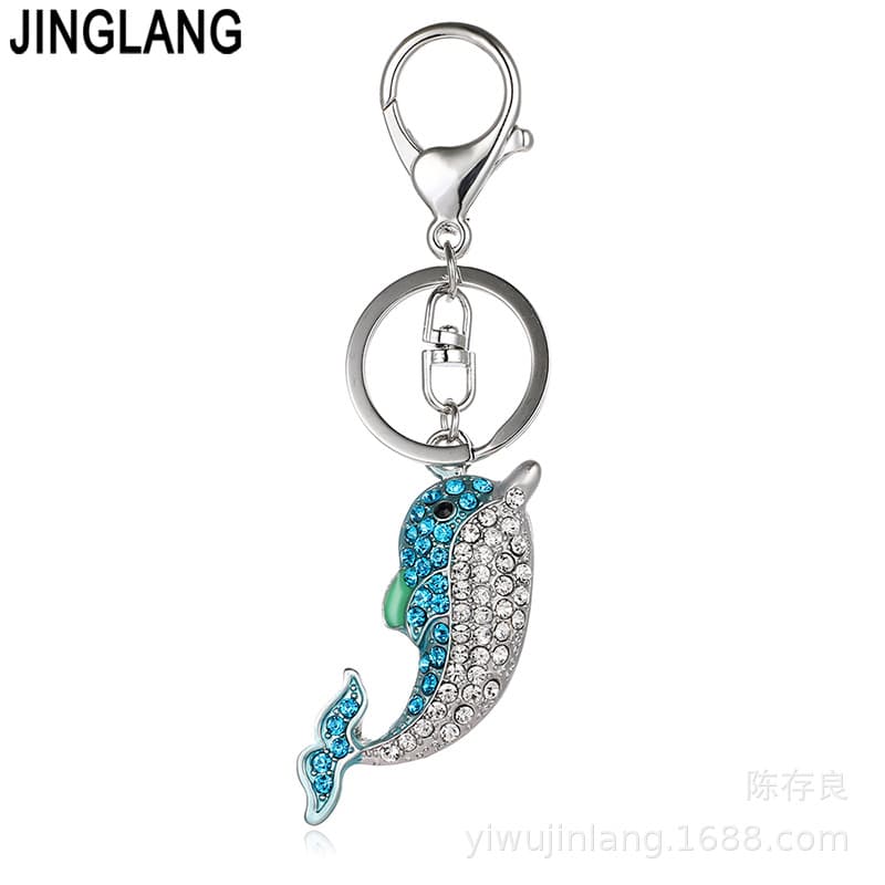 Japanese and Korean Creative Crystal Dolphin Car Keychains for Women's Bag Charms