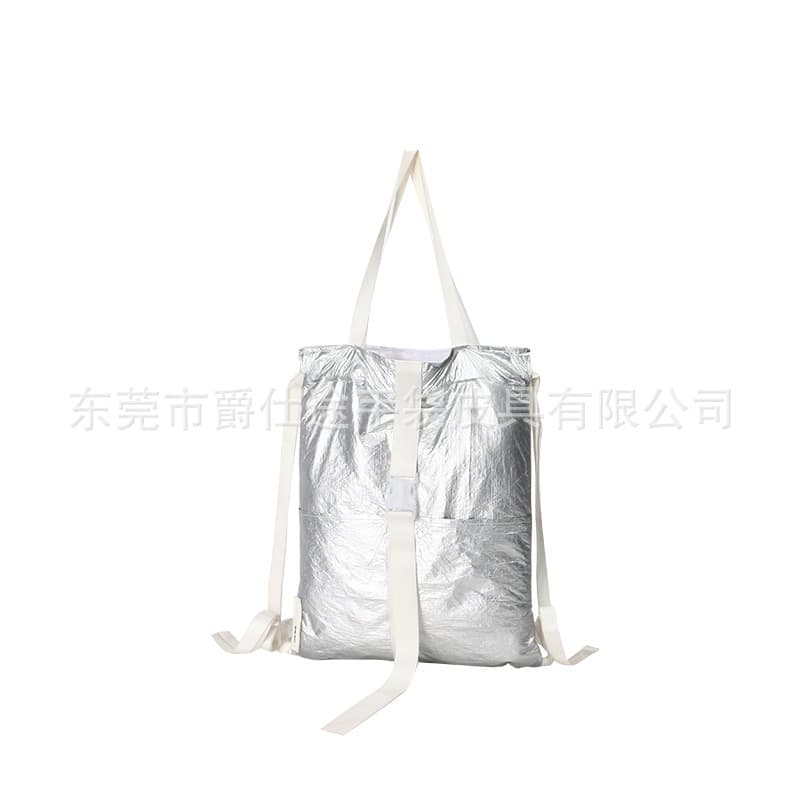 Manufacturer Custom Dupont Paper Tote, Creative Silver Tyvek Backpack, Fashion Trendy Drawstring Backpack