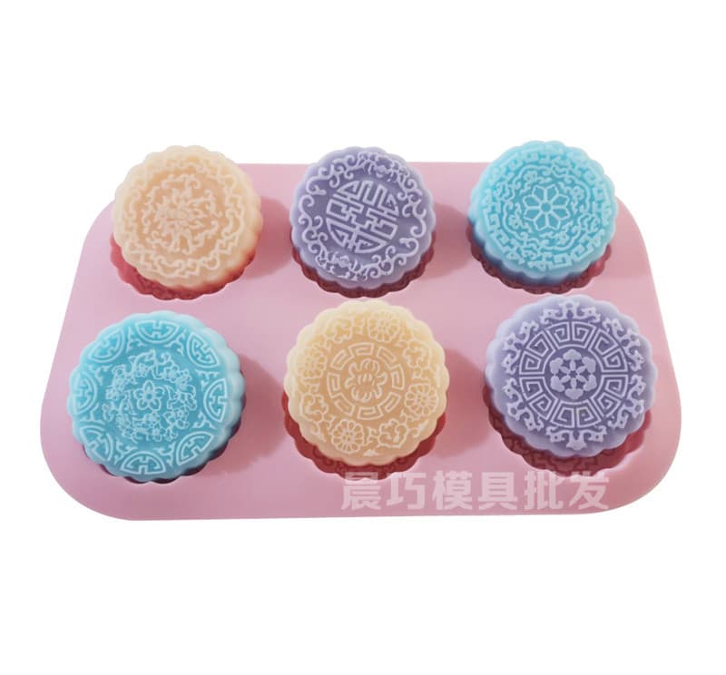 Supply of silicone cake mold, 6-round round mooncake cake grinder, handmade soap biscuit ice tray gypsum, high temperature resistance