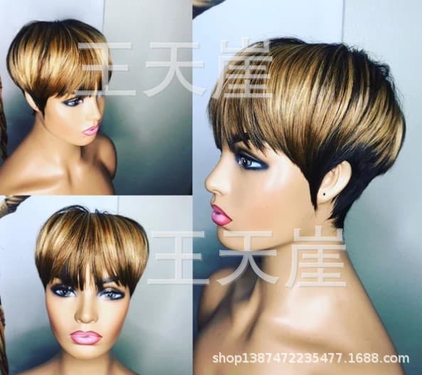European and American fashion wig, export wig, cosplay, high-temperature fiber, short hair, black and gold mixed color bob wig, short hair