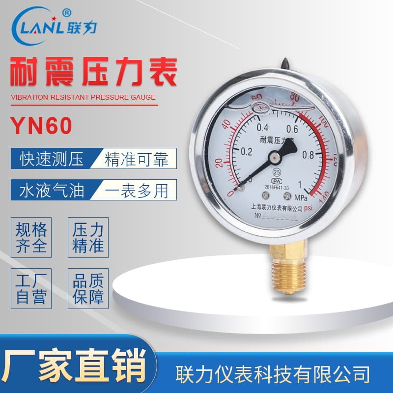 Factory Supply YN60 Oil-Filled Vibration-Resistant Pressure Gauge Hydraulic Water Pressure Driven Spring Tube Indicating Pressure Vacuum Gauge