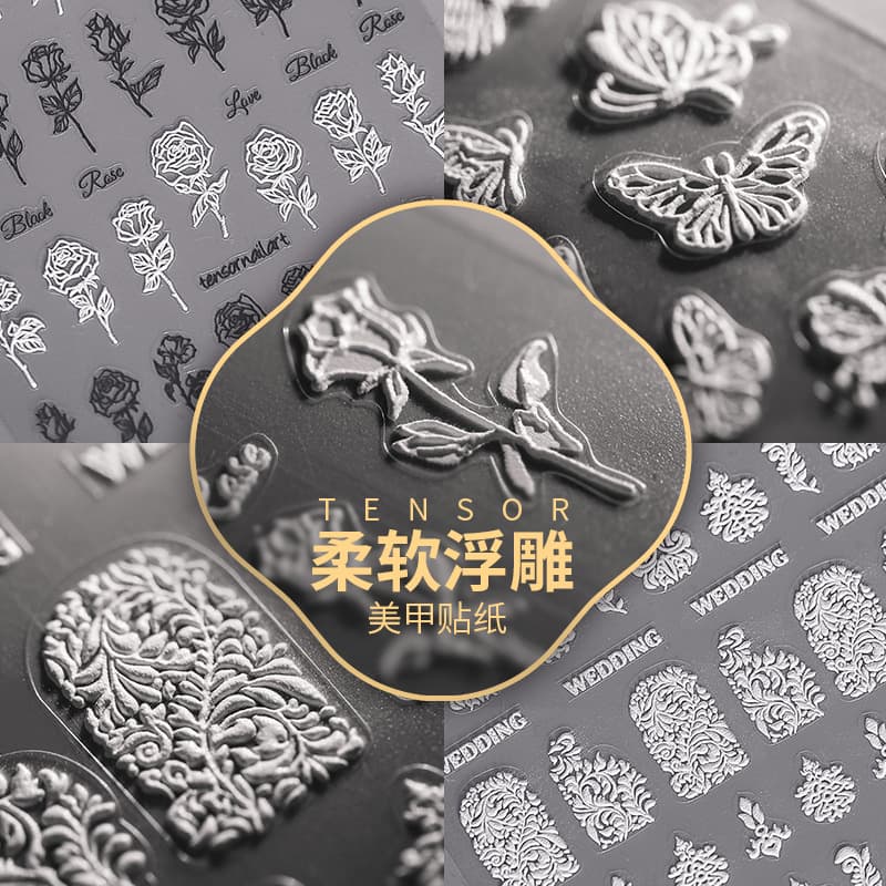 Magico Iron Japanese 5D Soft Relief Nail Stickers Pro Thin and Tape Nail Stickers White Night Rose TS216