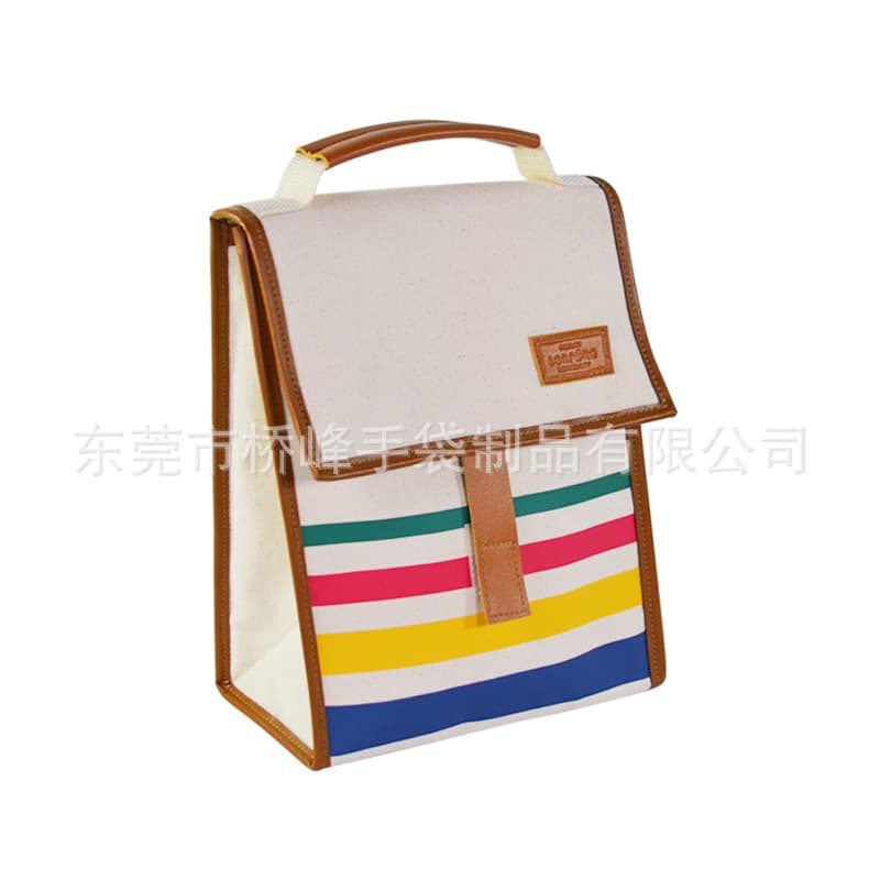 Factory custom handbag, stripe printing, leather handbag trim, travel storage bag, outdoor storage bag.