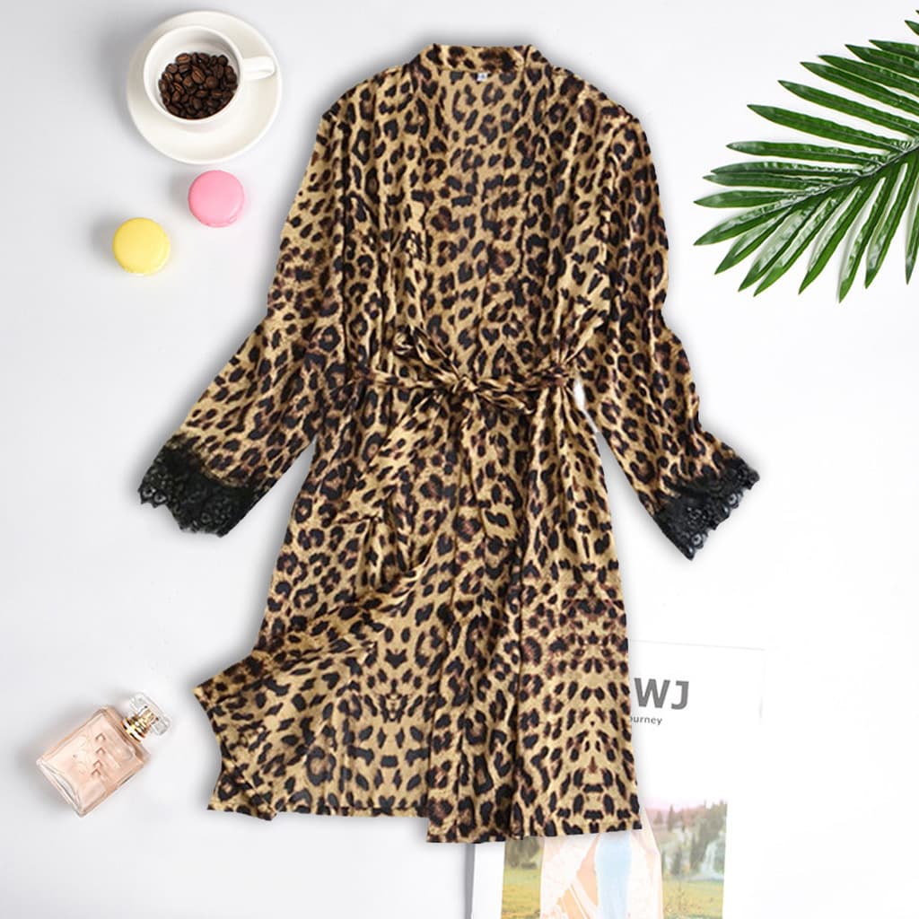 Sexy Lace Trim Silk Feel Open Cardigan Sleepwear Robe Large Size Morning Coat Fun Times New Arrival Home Wear from China